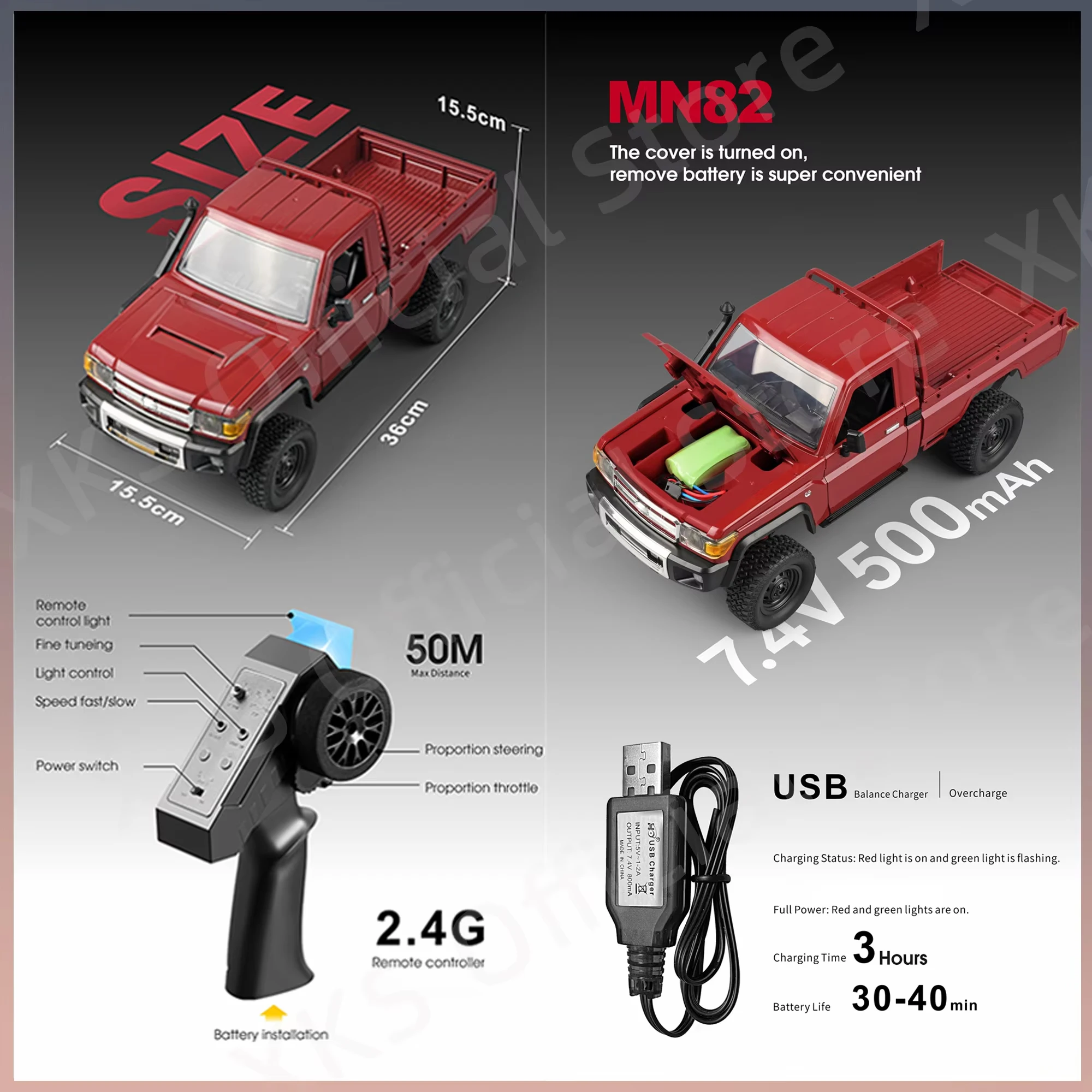 Mn82 Rc รถ 1:12 เต็มรูปแบบ 2.4G 4WD 280 มอเตอร์รีโมทคอนโทรล Off-Road รถกระบะรถบรรทุกรุ่นรถสําหรับชายผู้ใหญ่ของขวัญ