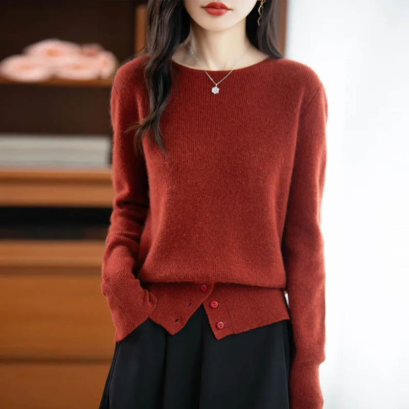 I-neck cashmere sweater women's knitted bottoming autumn and winter simple split thin soft waxy sweater