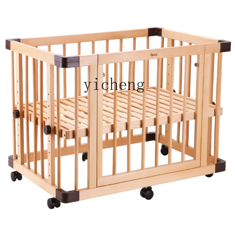 Xl Crib Solid Wood Babies' Bed Multi-Functional Stitching Bed Movable with Roller