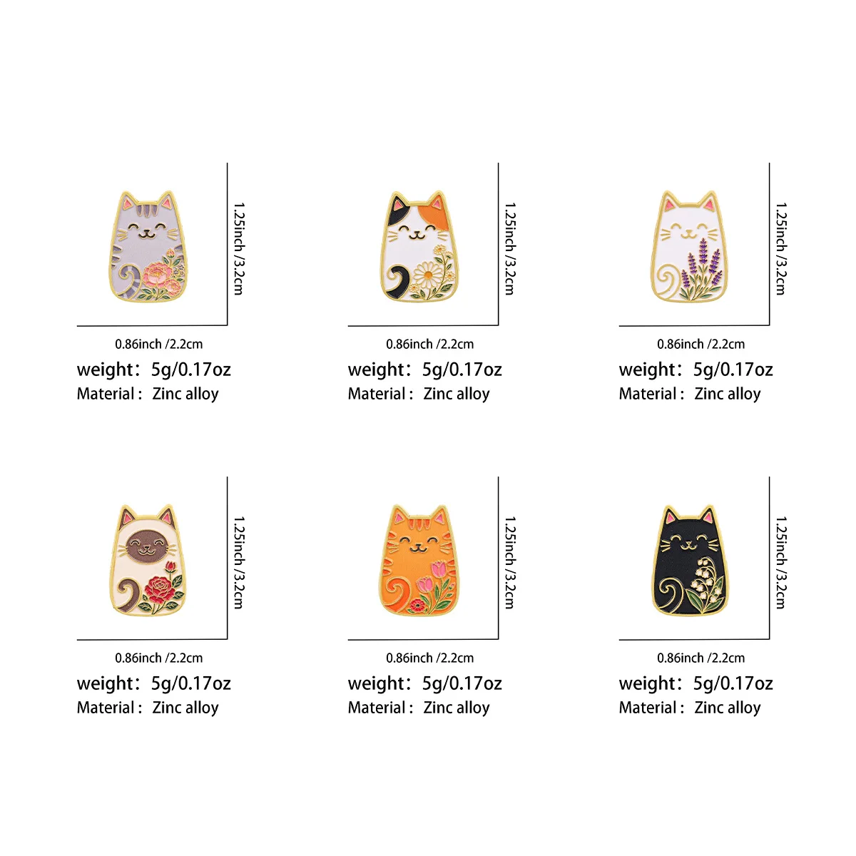 Florale Niedliche Katzen-Emaille-Pins Cartoon-Tiere Metall-Reversnadel Abzeichen Blumenmuster Schmuck Jeansjacke Rucksack Deko Geschenke – Detail 2