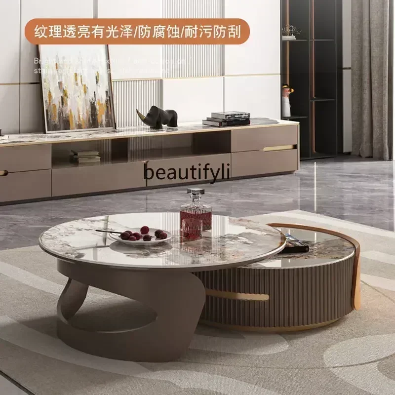Coffee Table Living Room  Rock Plate Coffee Table round Combination Living Room Retractable Coffee Table Small Apartment