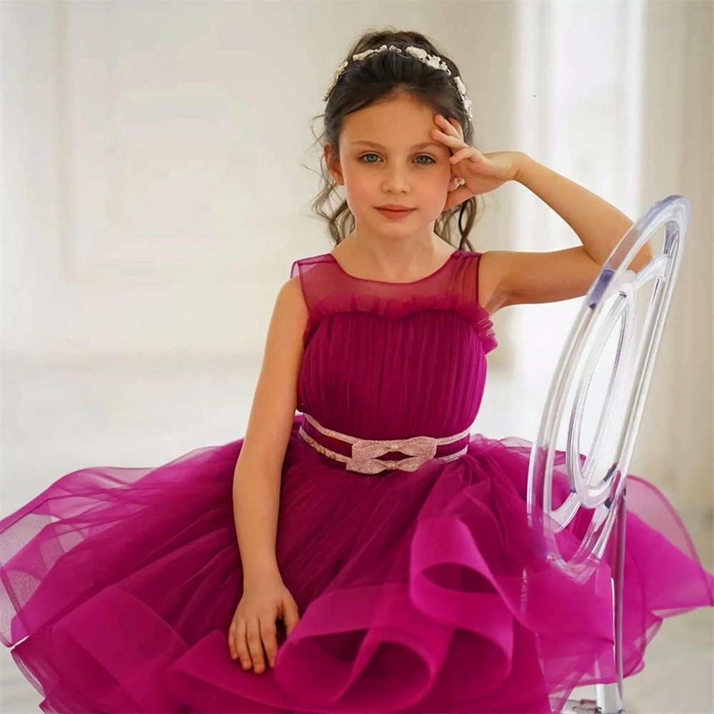 Lovely First Communion Dresses Elegant Sleeveless Fluffy Tulle Lace Flower Girl Dress Princess Ball Kids Birthday Present