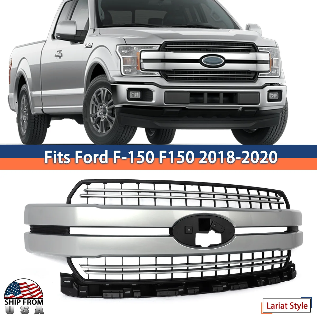 

Front Bumper Upper Grille Modified Grill for Ford F150 2018-2020 Lariat Iconic Silver Front Hood Grille Air Inlet Mesh Grills