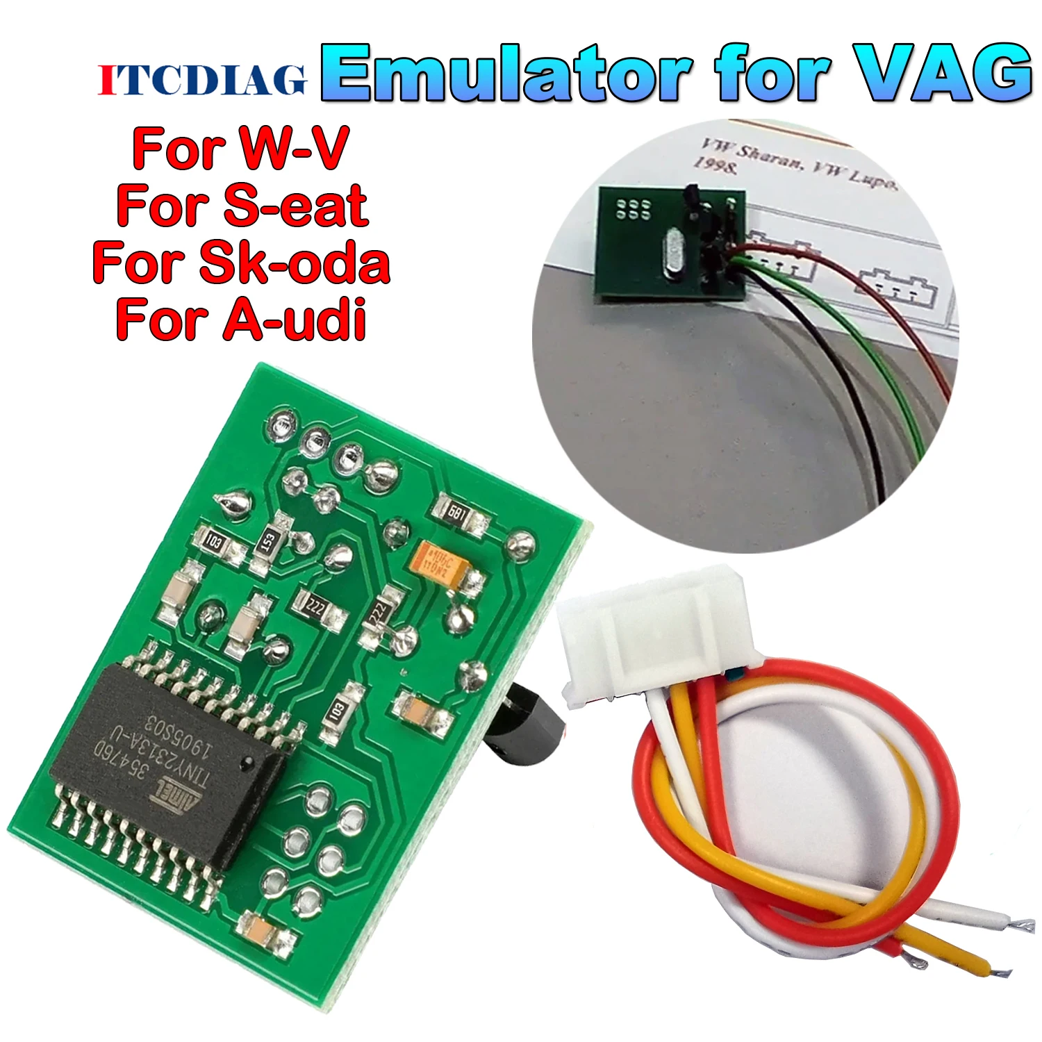 VAG Immo Emulator with Silicone Wire Cable Working Immobiliser for V-W/for Seat/for Skoda/for Audi Immo Emulator Diagnostic Tool yun yifree update 2 years launh x431 pro3s pad5 v2 0 auto obd2 full system ecu coding key programming escaner diagnostic tool