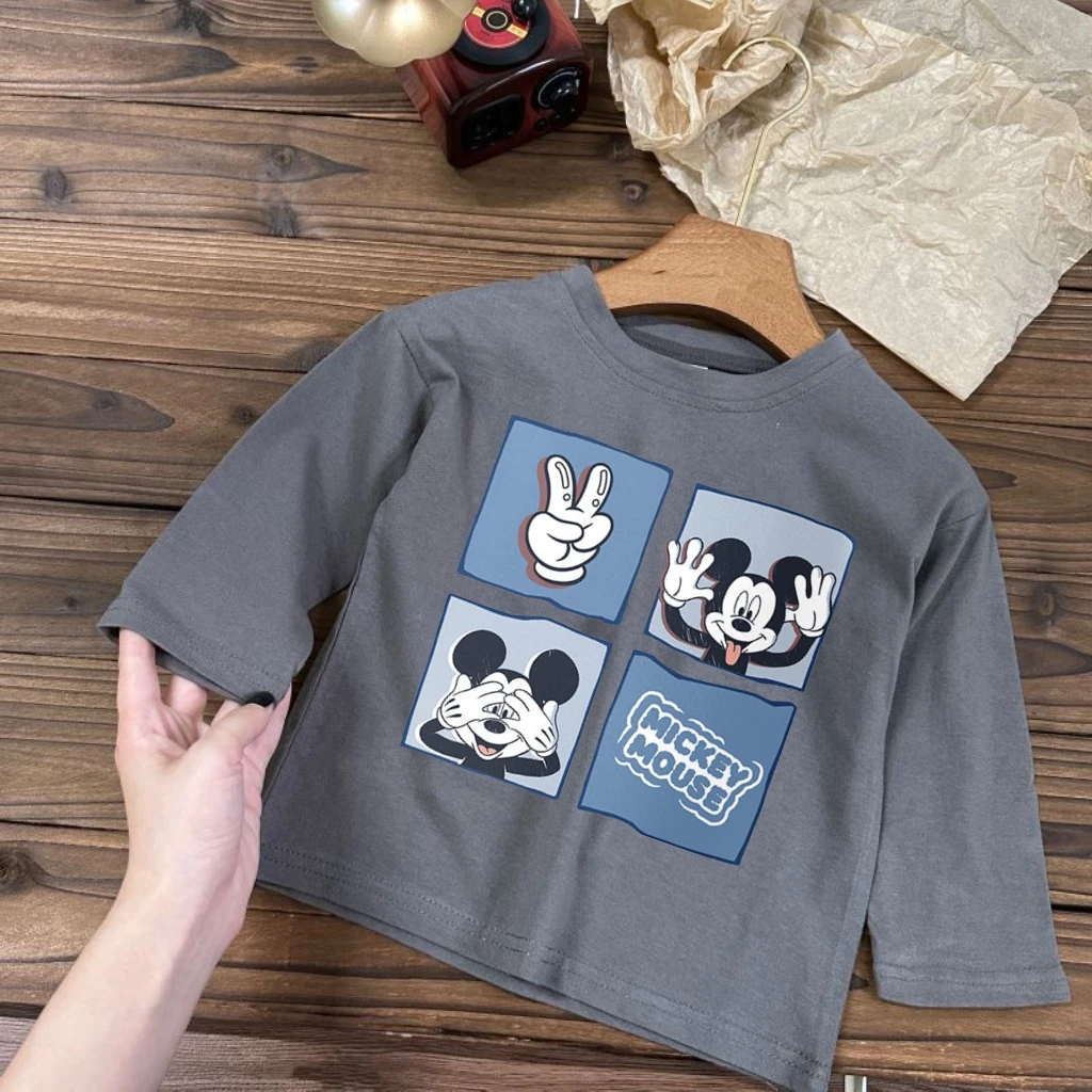 6 ألوان طفل تيز الكرتون ميكي ماوس كم طويل تيز البلوز متنوعة يطبع الألوان الاطفال عادية تي شيرت للبنين بنات