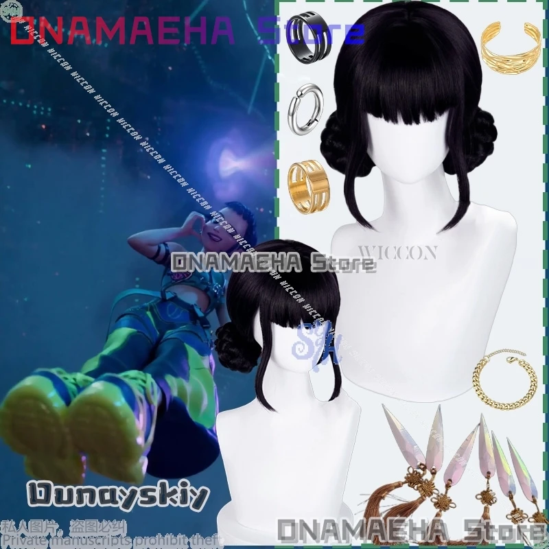 

Anime Kpop Demon Korea Girl Group Cosplay Zoey Black Wig Idol Jirai Kei Girls Props Earring Rings Halloween Party Disguise Prop