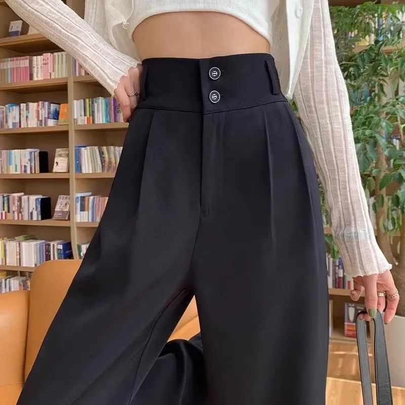 

Elegant Wide Leg Pants Women Korean Style High Waist Black Baggy Pants Office Ladies Fashion Loose Suit Trousers Streetwear