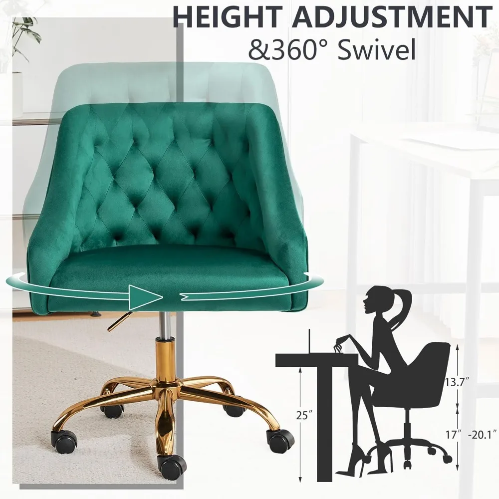 Glamorous Gold Swivel Office Chair with Vanity Fabric, 360° Rotation and Height Adjustment for Elegant Desk Setup