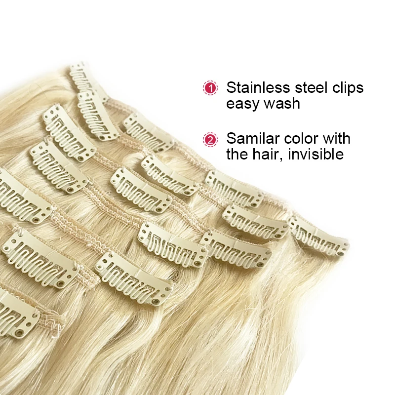 Clip en extensiones de cabello de cabeza completa, cabello humano liso 100% Natural, Clips brasileños Remy, extensión de cabello para salón de mujeres, 7 piezas por juego