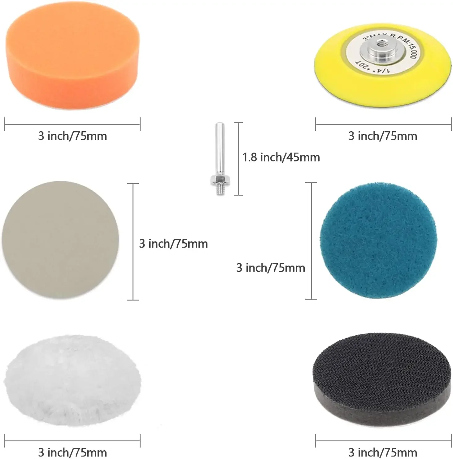 3 بوصة سيارة العلوي استعادة عدة 32 قطعة تلميع الرملي أقراص مع 1/4 بوصة عرقوب دعم الوسادة تجوب منصات التلميع الإسفنج