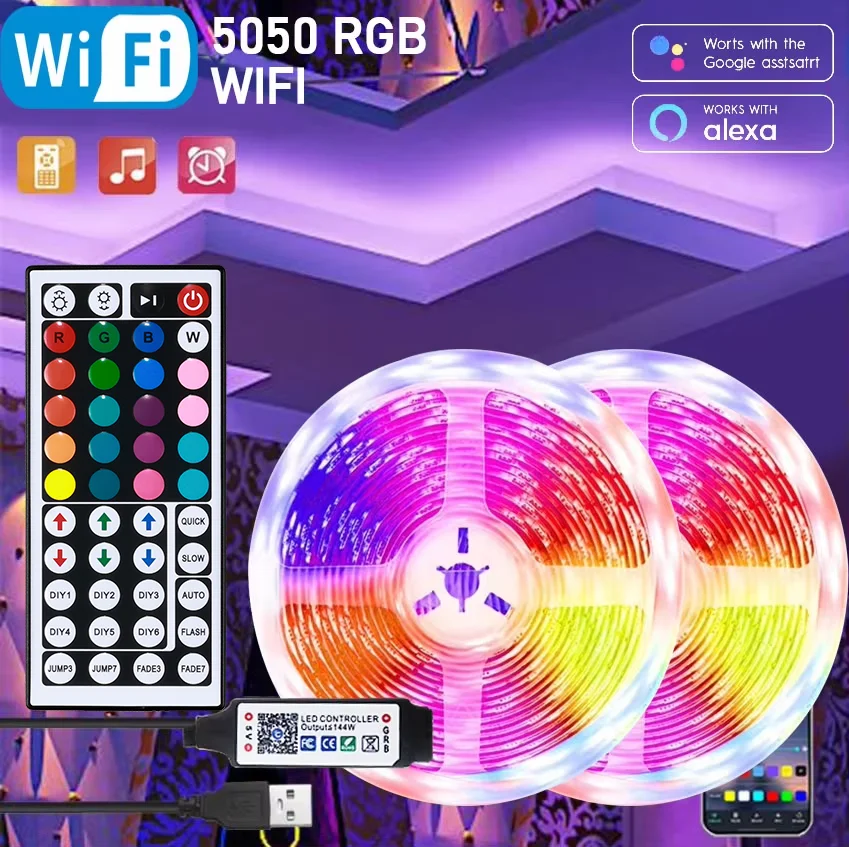 Tiras de Luces LED RGB de 5m 10m 20m, Luz LED para Habitación con Control por Aplicación, Cinta Flexible de Luces LED para Decoración de Habitaciones y Dormitorios