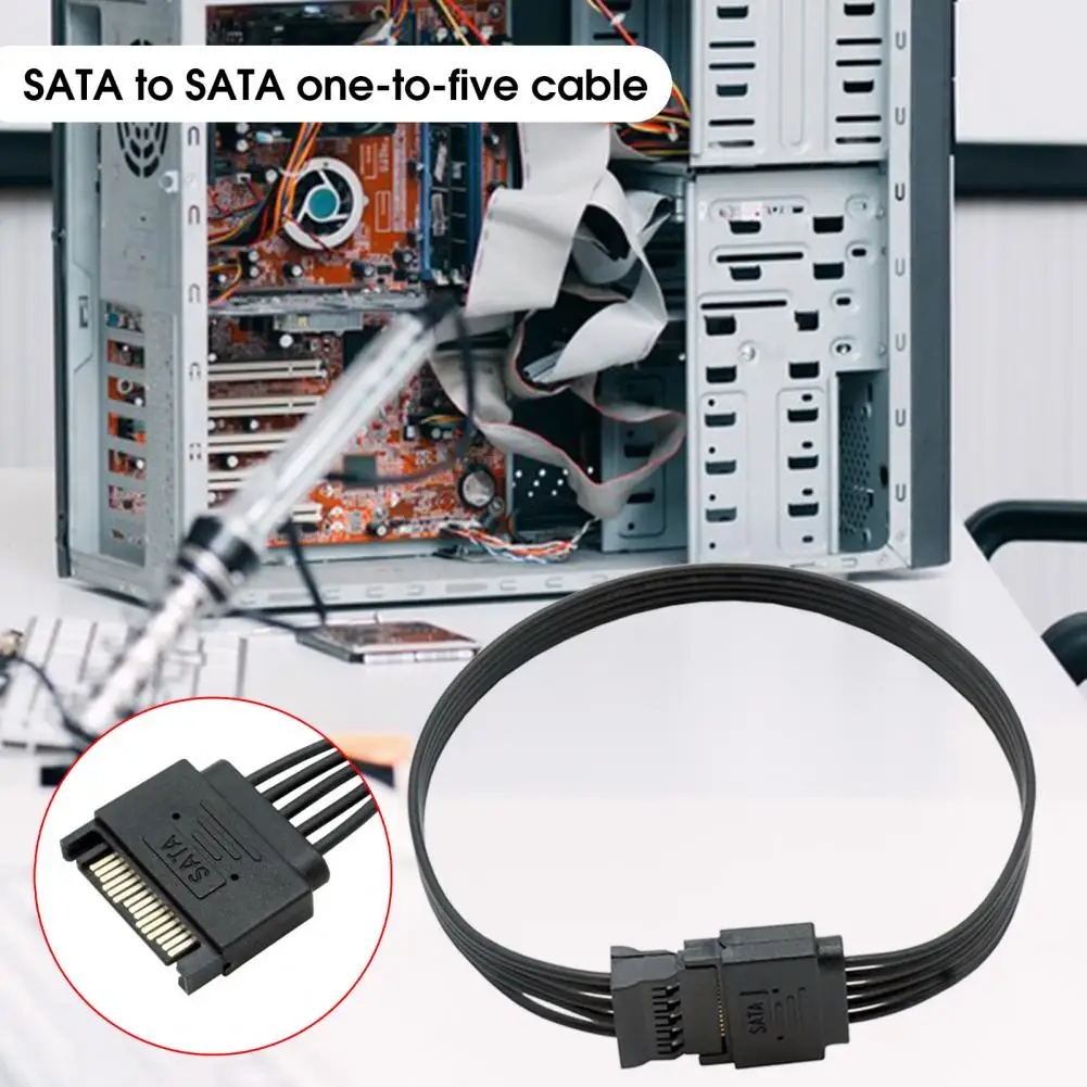 Hard Drive Cable High Efficiency Transmit Data Compact 1 to 5 SATA 15Pin Hard Drive Power Supply Splitter Cable for Computer