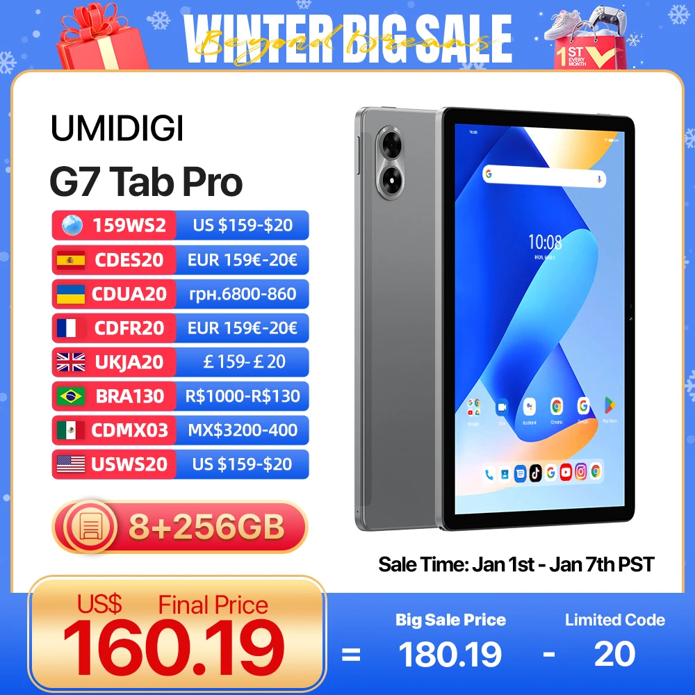 

Tablet UMIDIGI G7 Tab Pro MTK Helio G99 Octa-Core 11"FHD 16(8+8)GB 256GB 8000mAh Large Battery 18W charging 13MP Quad Speakers