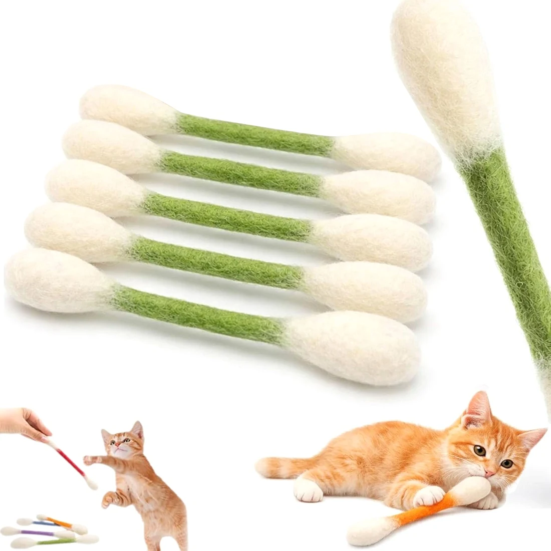 AA83 Cat Giant Q Tip Toy Cotton Swabs Cat Toys with Catnip Giant Q Tip Cats Toy Big Interactive Cotton and Linen Kitty Toy B