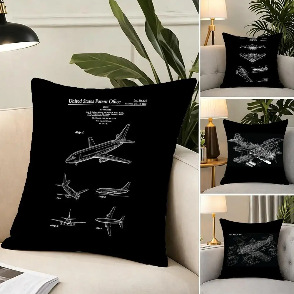 Clean Sketchy Air Aircraft Hand Drawing Cushion Cover Portable floor cushion for travel Yoga Minimalist text 2way tricot