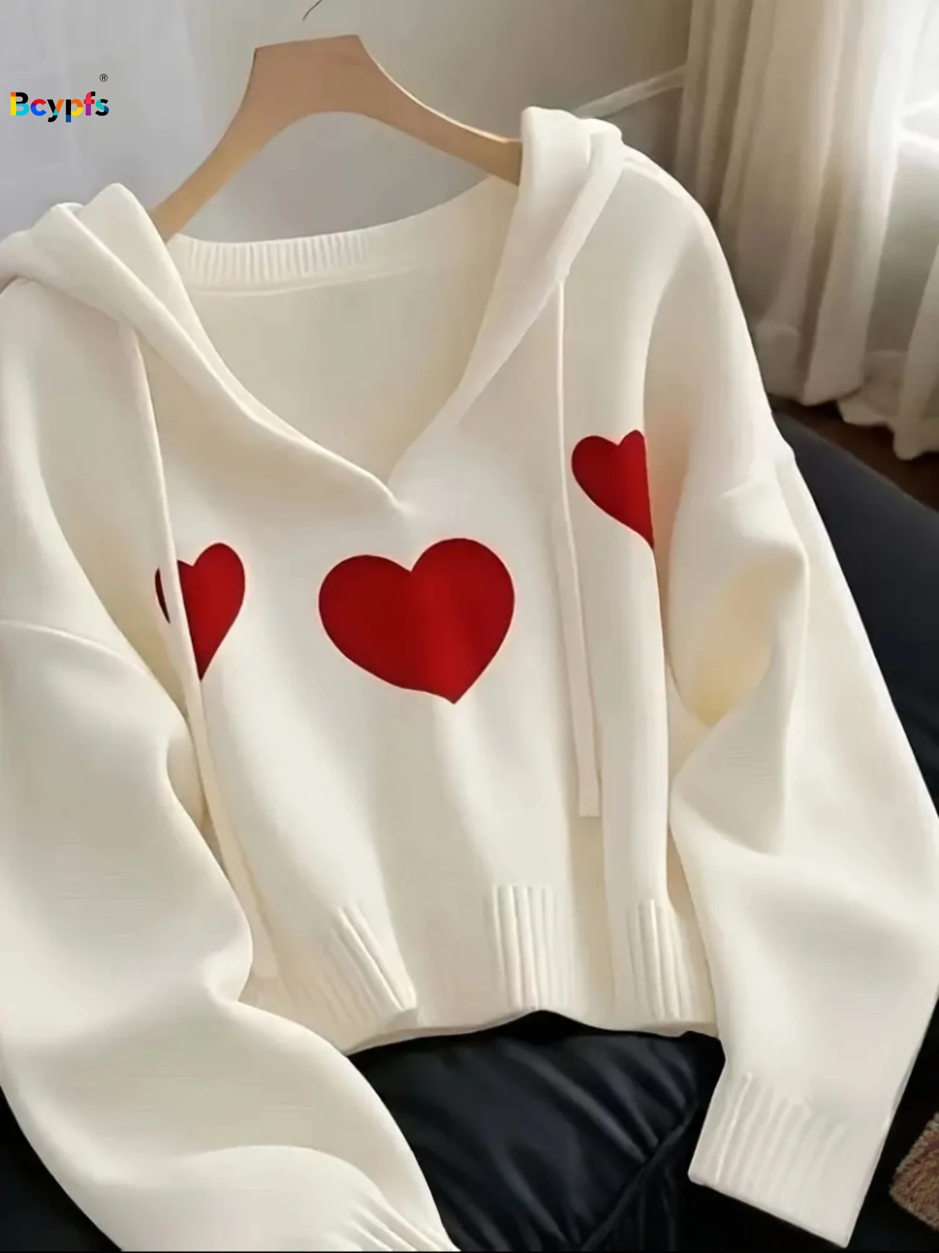 Damen 2025, A/W New Fashion Heart Print Hoodie – Langarm, weicher Strick, elegantes, warmes, tägliches, lässiges Büro-Oberteil