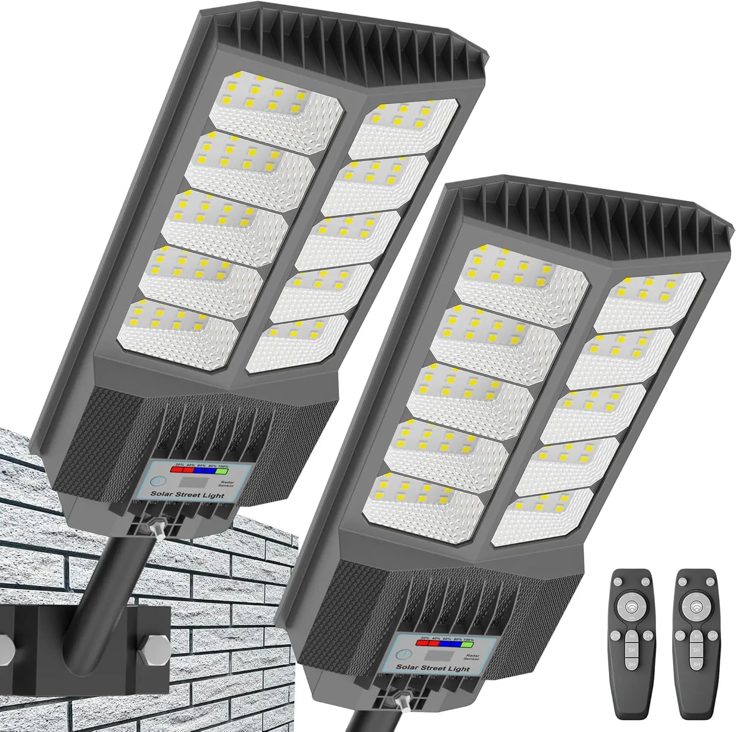 

6500W Solar Street Lights Outdoor Waterproof, 200 LEDs, Motion Sensor, Dusk to Dawn - 2 Pack