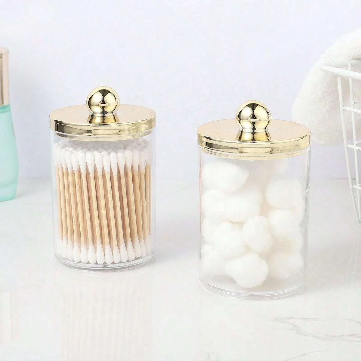 حامل وسادة كروية من القطن، منظم بلاستيكي مع غطاء، جرة صيدلية من القطن سعة 10 أونصة، منظم شفاف، منظم مستحضرات التجميل، #4