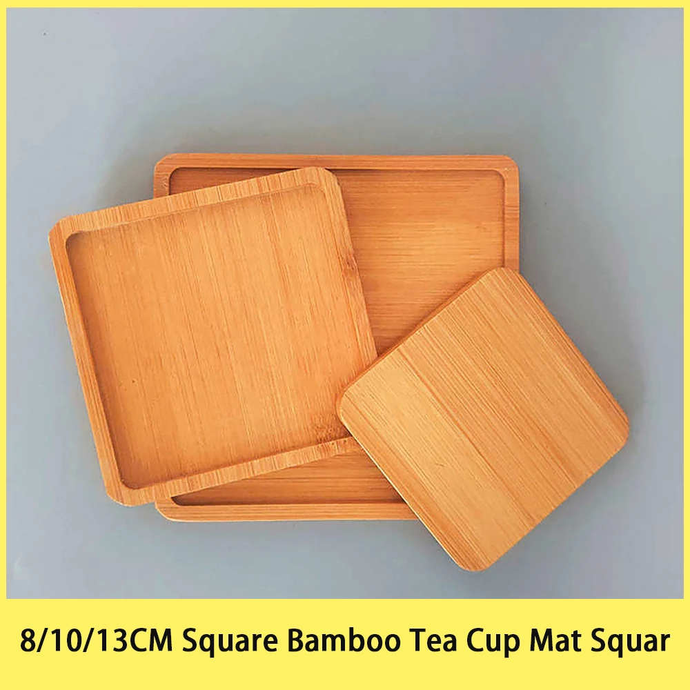 8/10/13CM Bamboo Tea Cup Mat Square Tray Flower Pot Bamboo Wood Mat Tea Tray Tea Ceremony Heat Insulation Cup Tray Anti Slip Mat