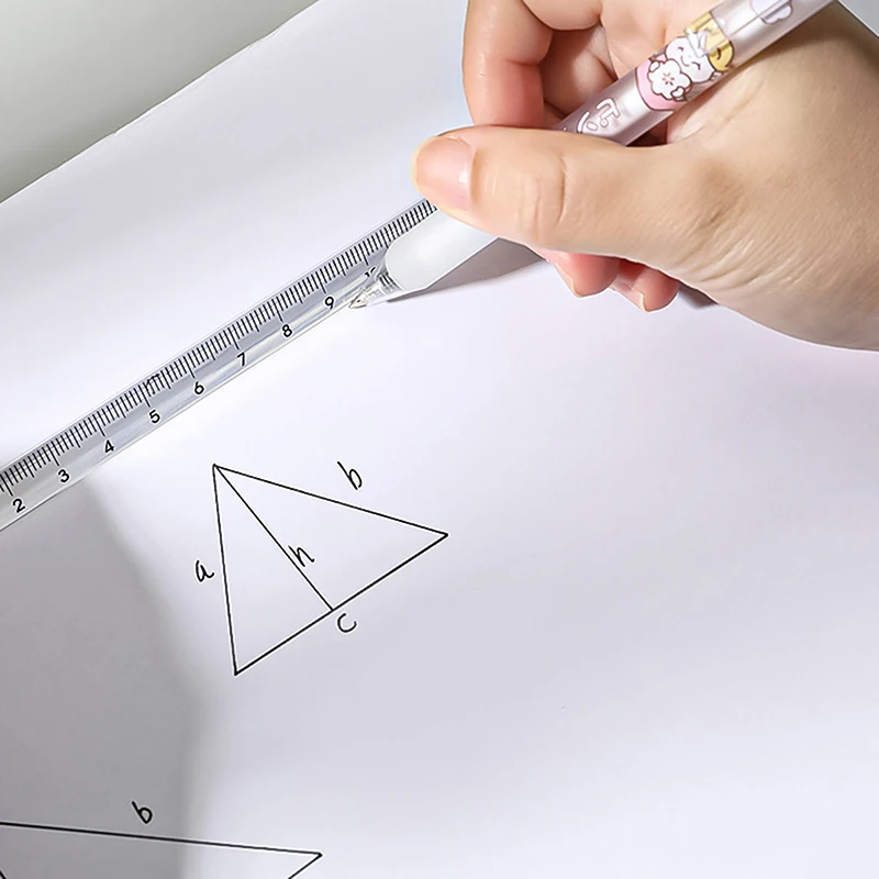 Règle droite triangulaire transparente intéressante, fournitures scolaires et de bureau, papeterie pour étudiants, outils de mesure de dessin simples, 2 pièces