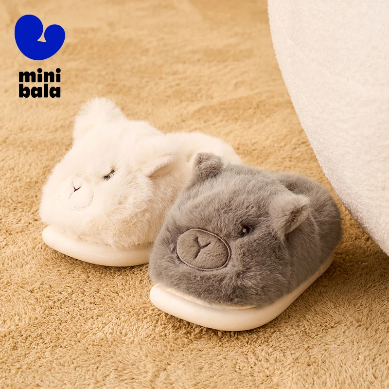 Mini Balabala Cotton Slippers Boys and Girls Winter Stylish Plush Warm Baby Home Shoes for Indoor Use