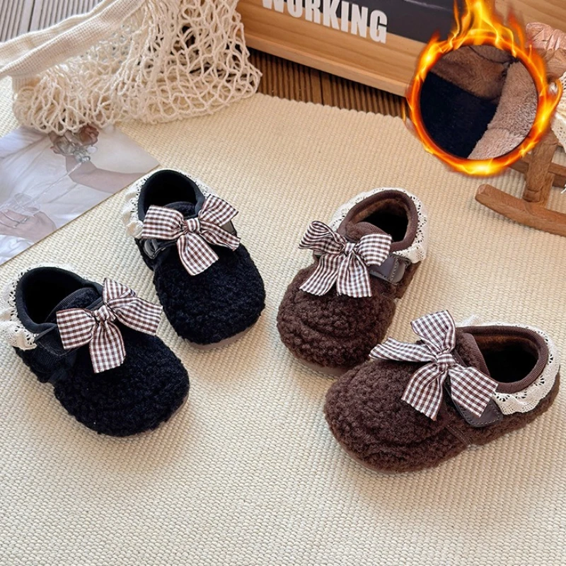 Child Happy Shoe2025 Winter New Korean Edition Girl Flower Bow Boot Girls Fashion Boots Retro Girl Casual Versatile Short Boot