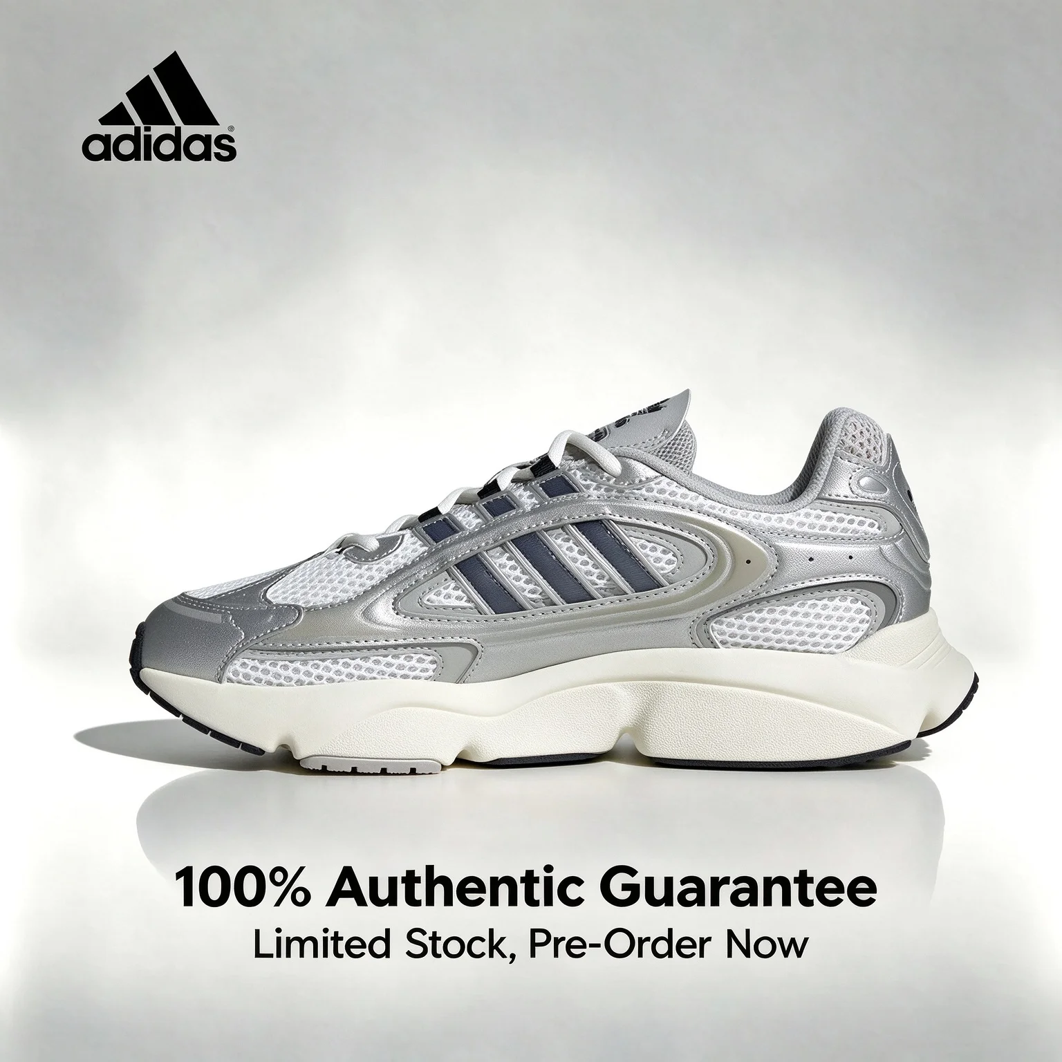 adidas Originals Ozmillen flat, round-toe, comfortable, breathable fabric, low-top casual running shoes, unisex, silver IF4015