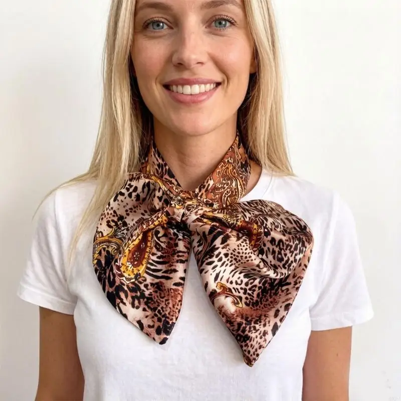Multifunction Faux Silk Scarf with Leopard Design Soft & Bright Finish Elegant Neck Scarf Suitable As Necktie Or Hair Accessory