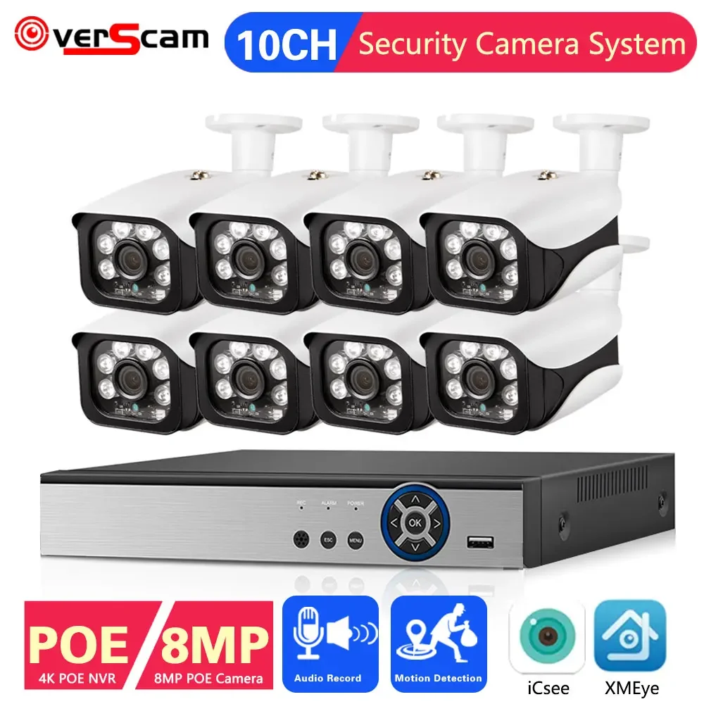 

Комплект системы видеонаблюдения 4K POE CCTV: 4/8-канальный POE NVR-комплект, уличные водонепроницаемые IP-камеры 8 МП, система видеонаблюдения P2P ﻿
