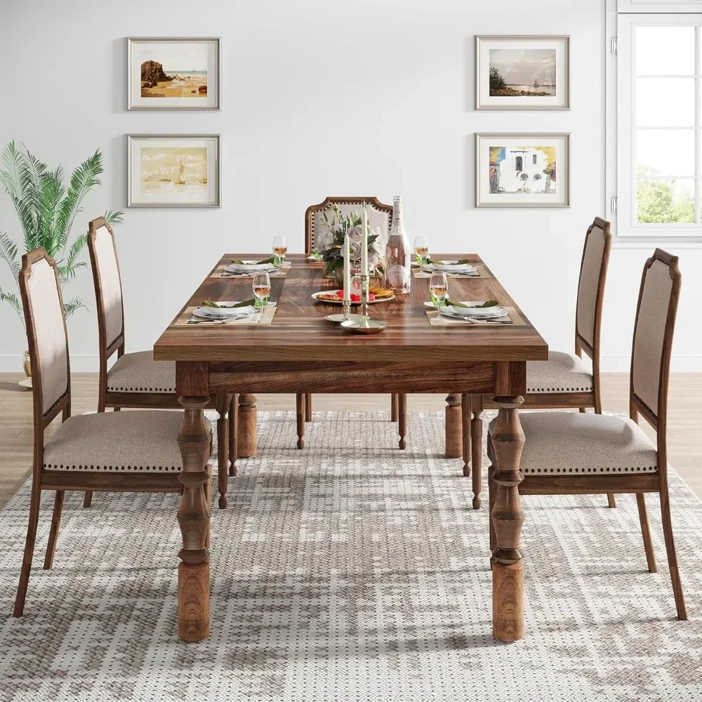 

zz 62” Wood Dining Table, Farmhouse Large Rectangle Kitchen Table, Dinner Table Kitchen Furniture with Carved Turned Legs