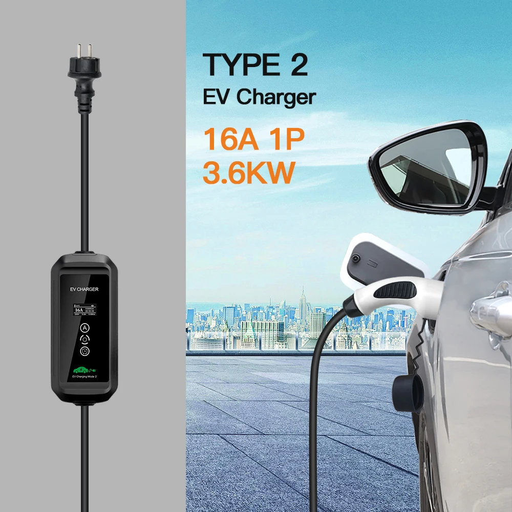 Type 2 EV Charger Level 2 16A 3.6KW Portable Electric Vehicle Car Home Charging IEC 62196-2 Schuko Plug 230V for Zoe Renault