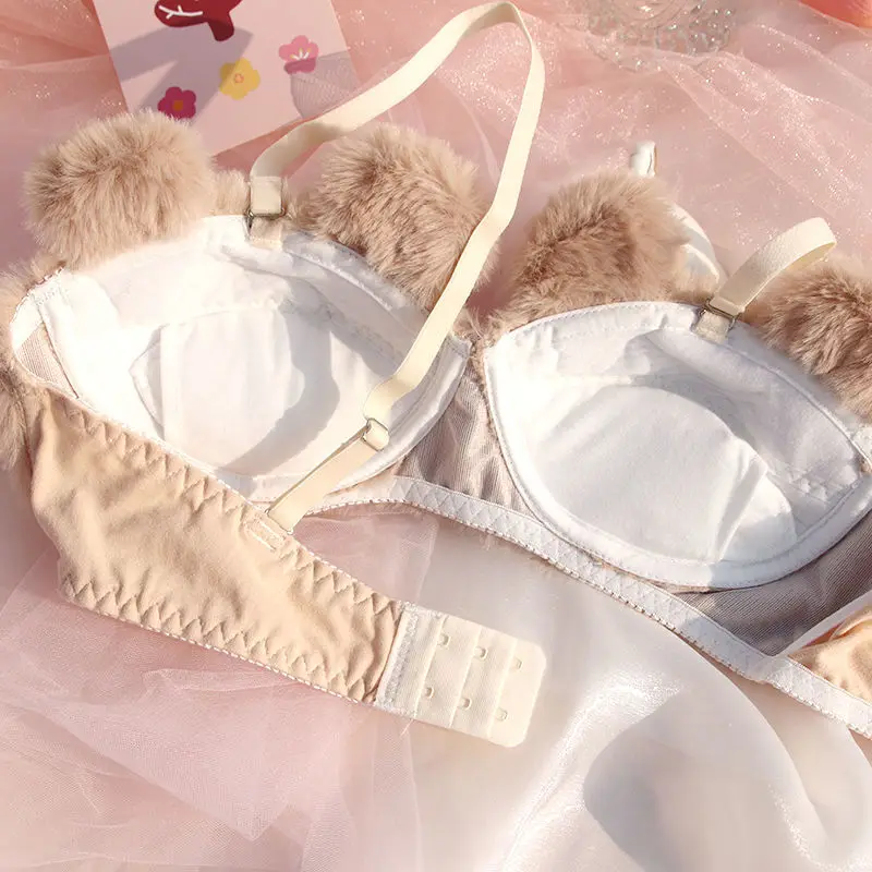 Japanese Girls Cute Lingerie For Women Cartoon Bear Students Plush  Sexy Bras Wireless Thin Bra Set Winter Soft Ropa Interior