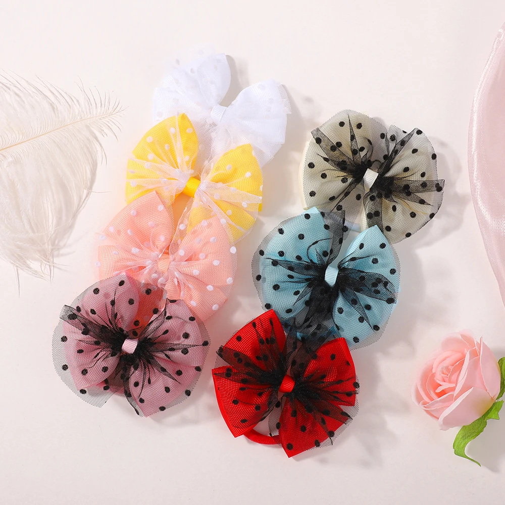 

RIBBON BOWS 2PCS Fashionable Polka Dot Bow Hairband with Elastic Nylon Chiffon Headband Elegant Girl's Hair Accessories