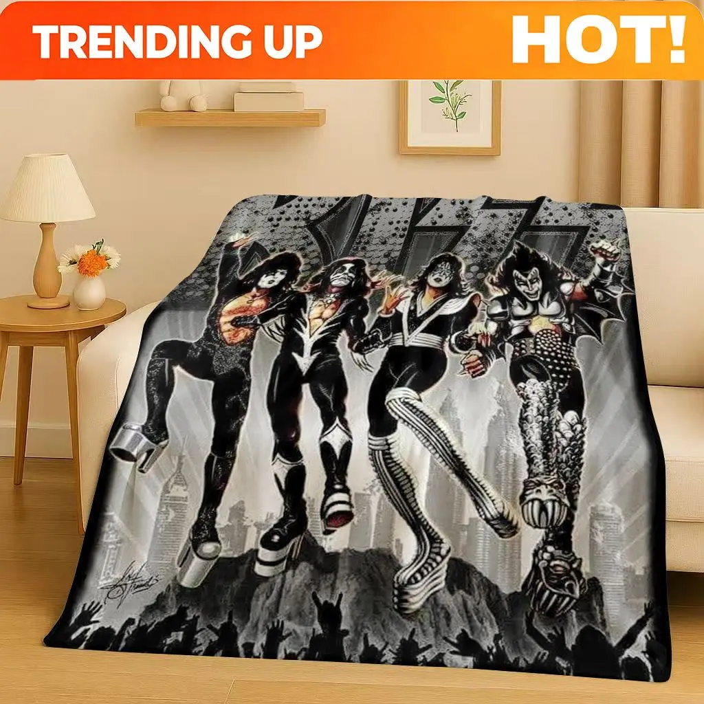 Customize Retro Kiss Rock Heavy Metal Band Gene Simmons Flannel Blanket,Ultra Soft Plush Throw for Home Bedroom Bed Sofa Cover O
