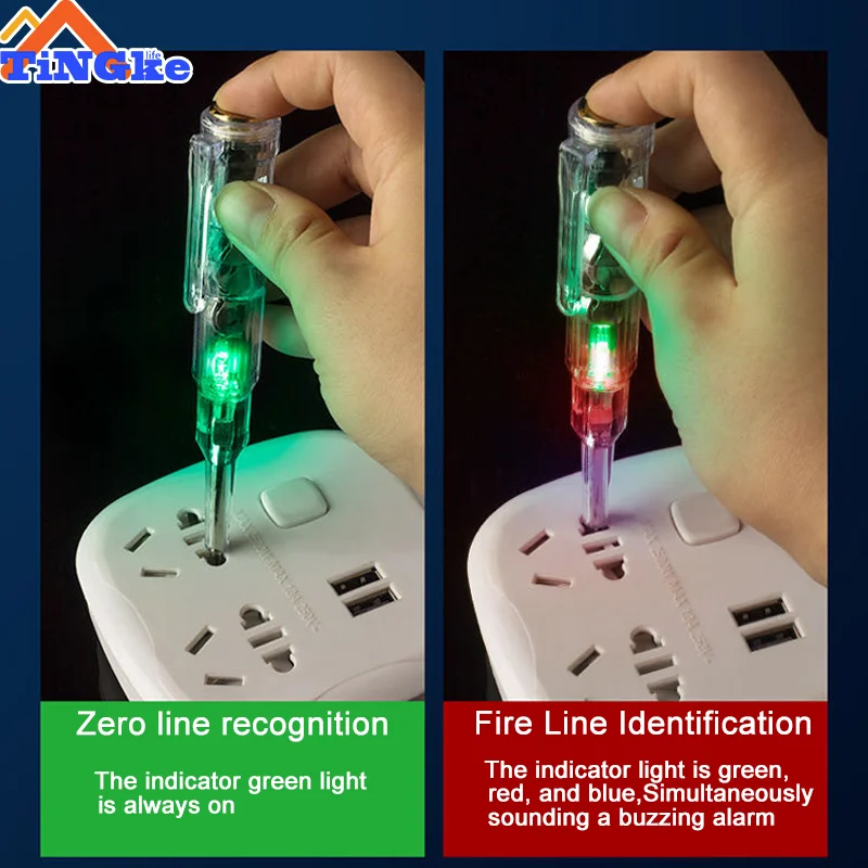 Test Pen With Led Buzzer Ac24-250V 3.5Mm High Brightness Three Light Color Light Built-In Buzzer Screwdriver Test Pen