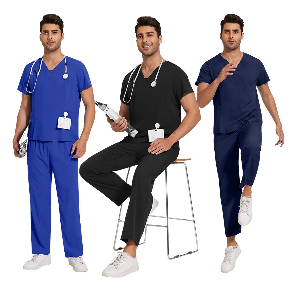 Men's Solid Color Quick Drying Thin Casual Comfortable Short Sleeved Pants Hand Washing Work Uniform Frosted Suit