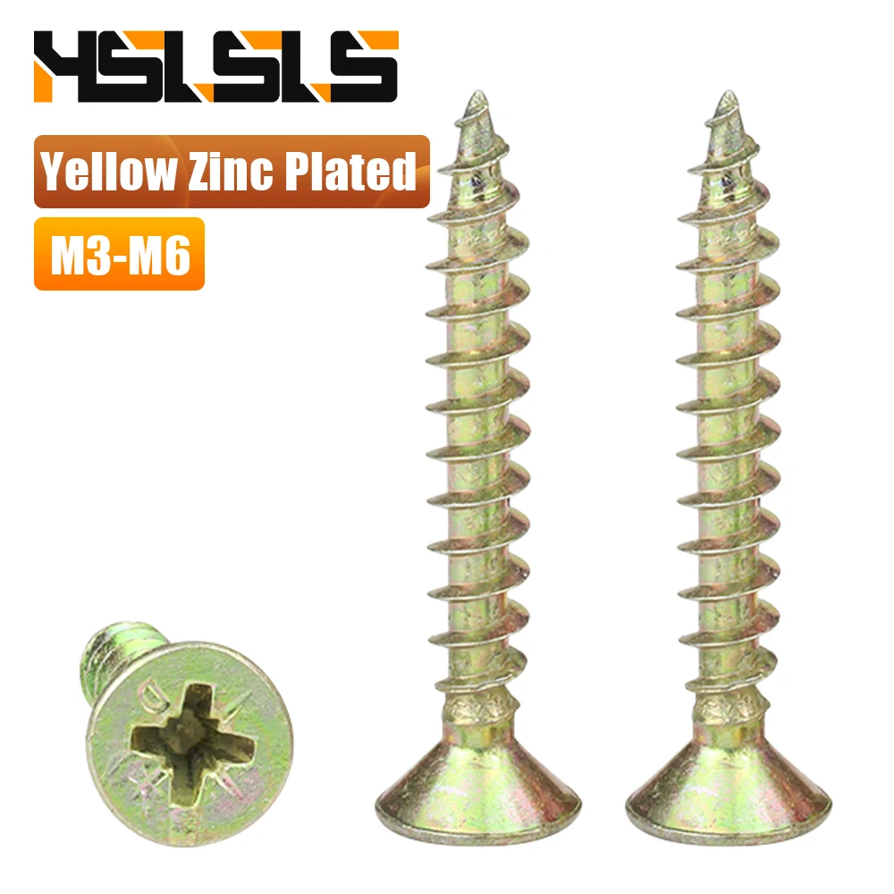 Vis autotaraudeuses à tête plate Phillips M3 M3.5 M4 M5 M6, plaquées zinc jaune, pour bois, armoires et panneaux de fibres