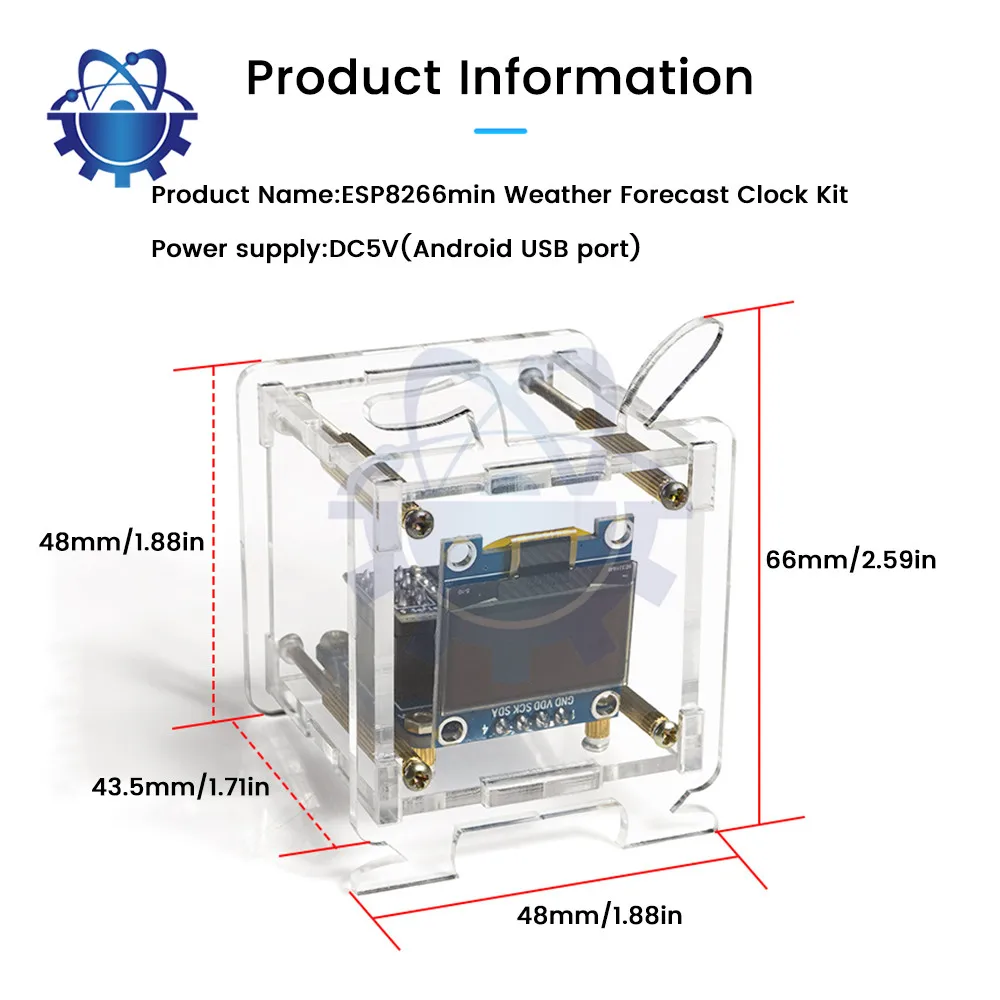 ESP8266 Mini Kit Relógio Eletrônico, Solda DIY, Interface Micro USB, Display OLED, DC 5V, 0.96\