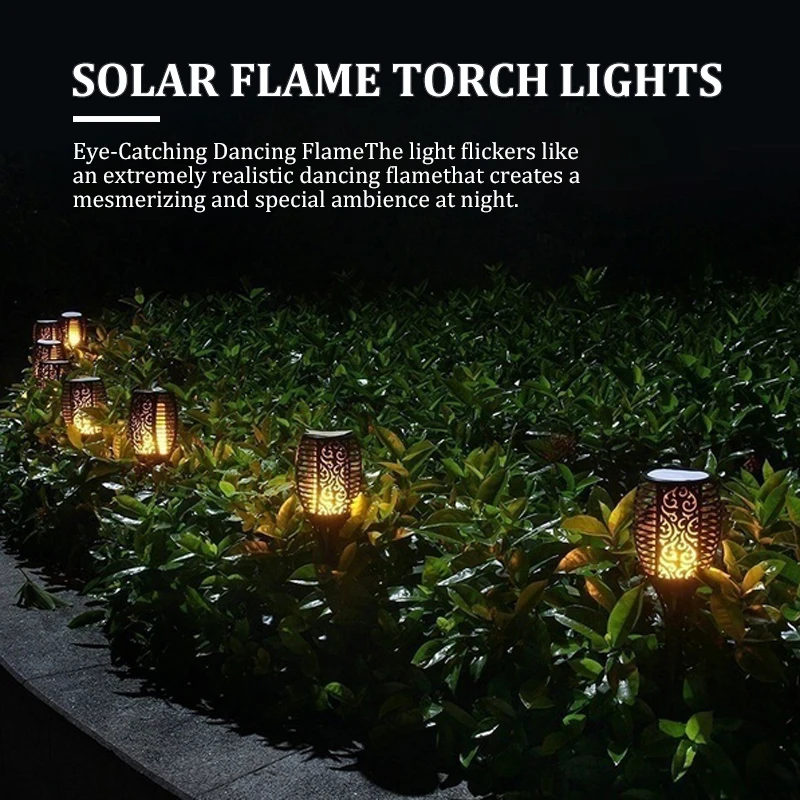 Torche solaire à 33 LED en forme de flamme vacillante, imperméable, éclairage d'extérieur, luminaire décoratif de paysage, idéal pour un jardin, une pelouse ou un sentier, 1/2 pièces