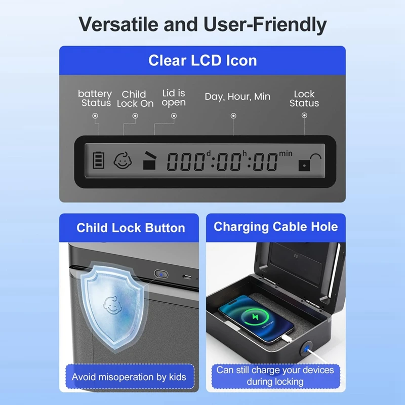 Metal Timed Lock Box,Mobile Phone Lock Box With Timer, Lock Container Self-Controlled Time Release Safety Locker Easy To Use