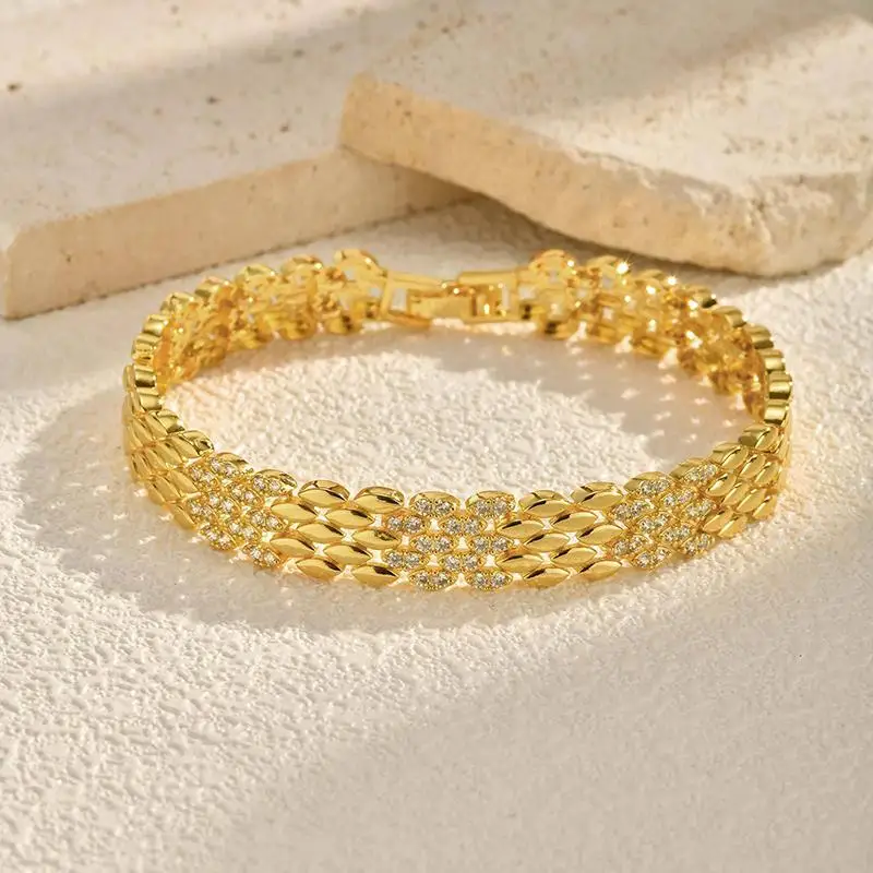 Gold Plated Copper Brass Materials Watch Bracelet Multi Choose Zircon Bracelet With Chain