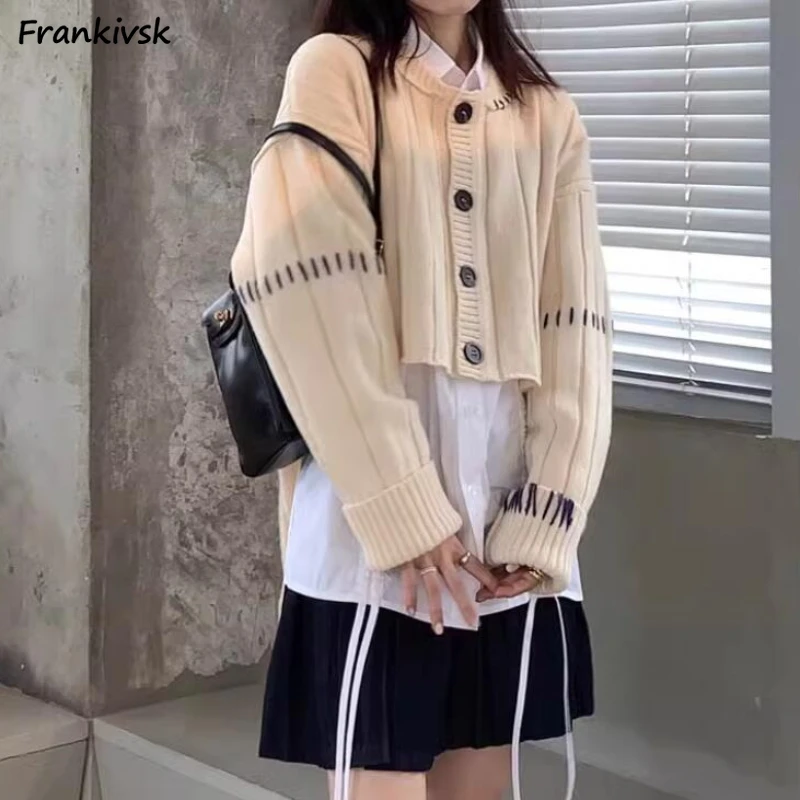 

Asymmetrical Cardigan Women Slouchy Korean Preppy Style Outdoor Bright Line Decoration Schoolgirl Advanced Popular Hipster Ins