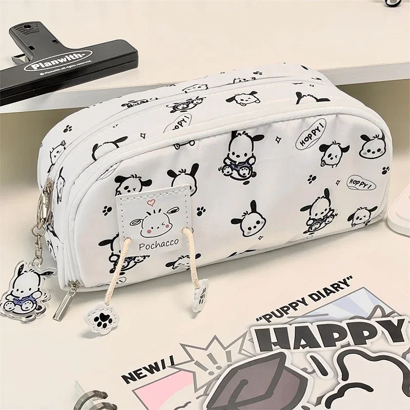 Sanrio Hello Kitty piórnik Anime Kawaii Pochacco dwuwarstwowa Penbag śliczna duża torba pojemność przechowywania kreskówka papeteria prezent