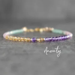 Crystal Bracelet for Anti Anxiety with Rose Quartz Amethyst Aventurine Citrine, Healing Gemstone Anxiety Bracelet for Women in