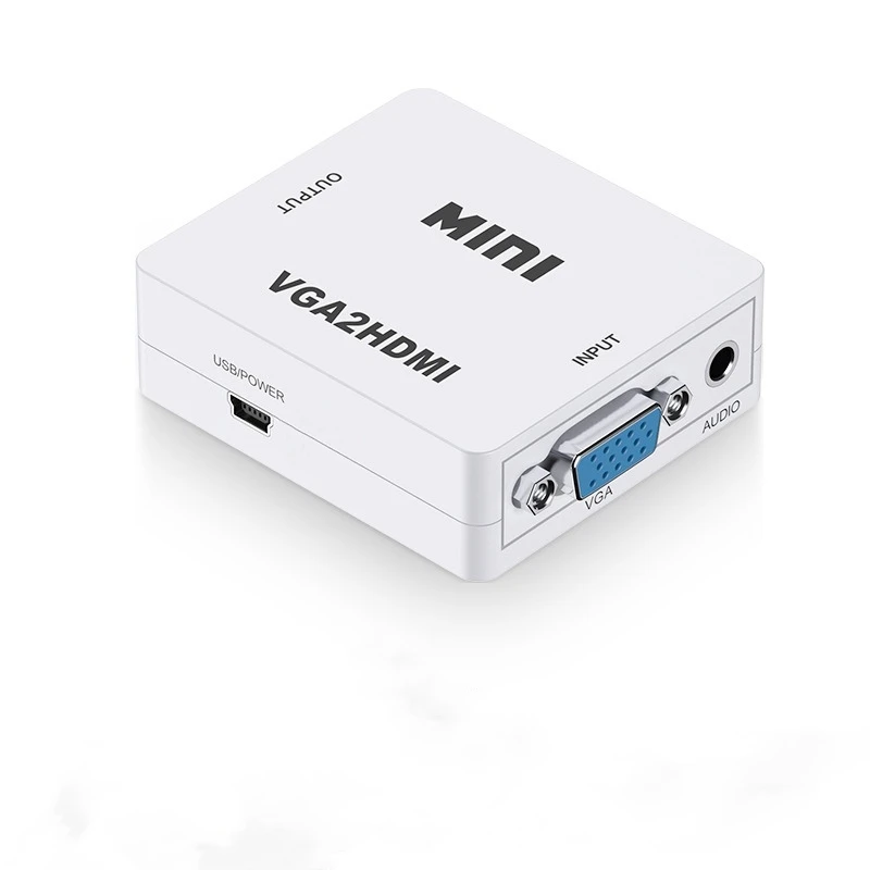 2PCS Mini 1080P Video Audio HD VGA To HDMI Female Converter Adapter Box With USB Cable