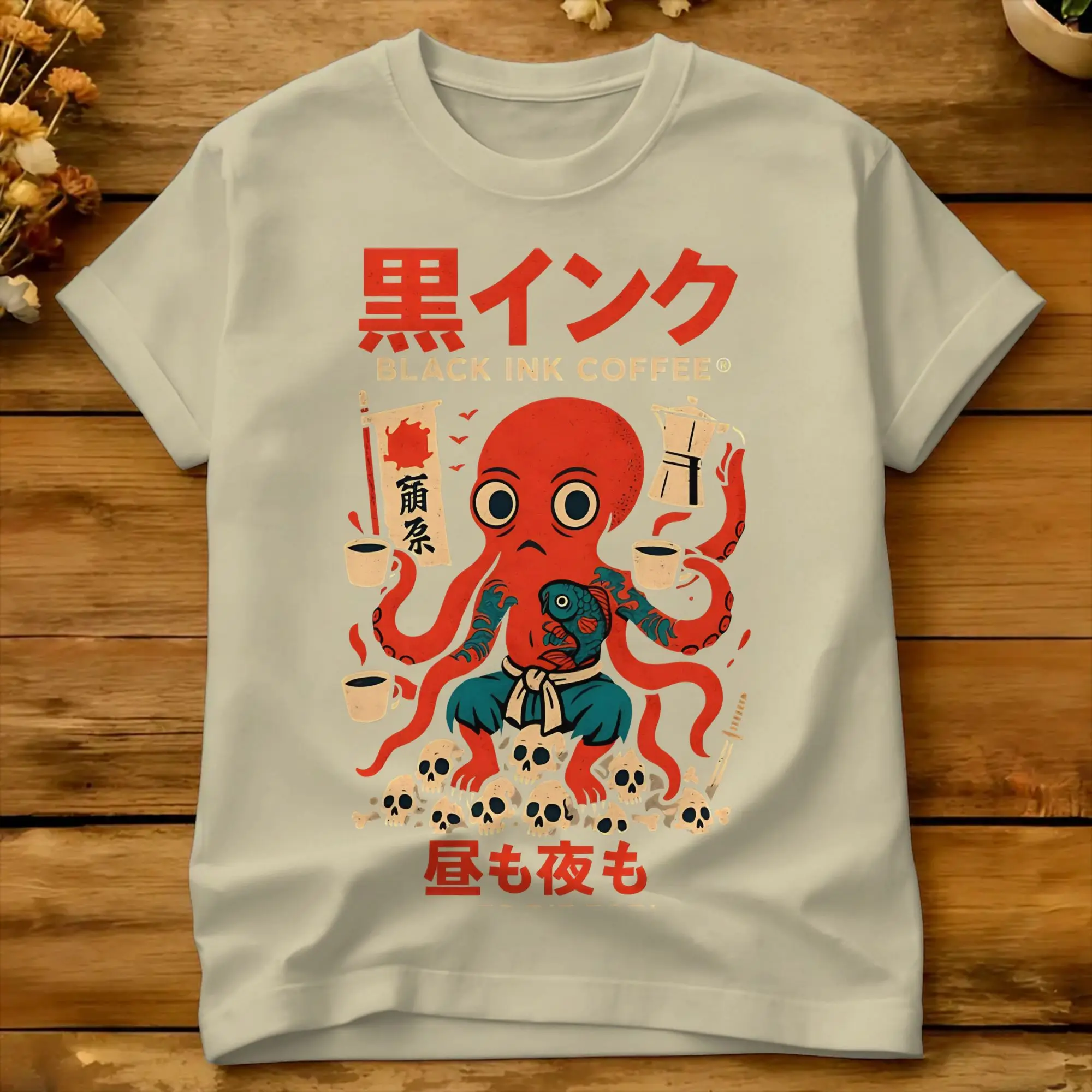 Oversized T-Shirt Osaka Drunken Octopus 100 Cotton T-Shirts Takoyaki Hipster Tshirt for Men's Summer Awesome Short Sleeve Tops