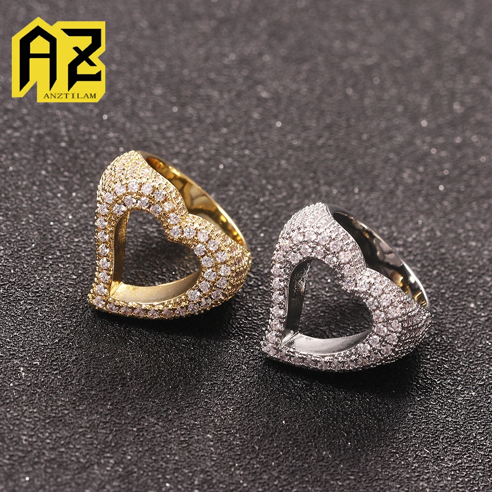 

Anztilam Hot Heart Iced Out Rings Bling Zircon Ring For Women Men Finger Jewelry Couple Wedding Gifts Free Shipping