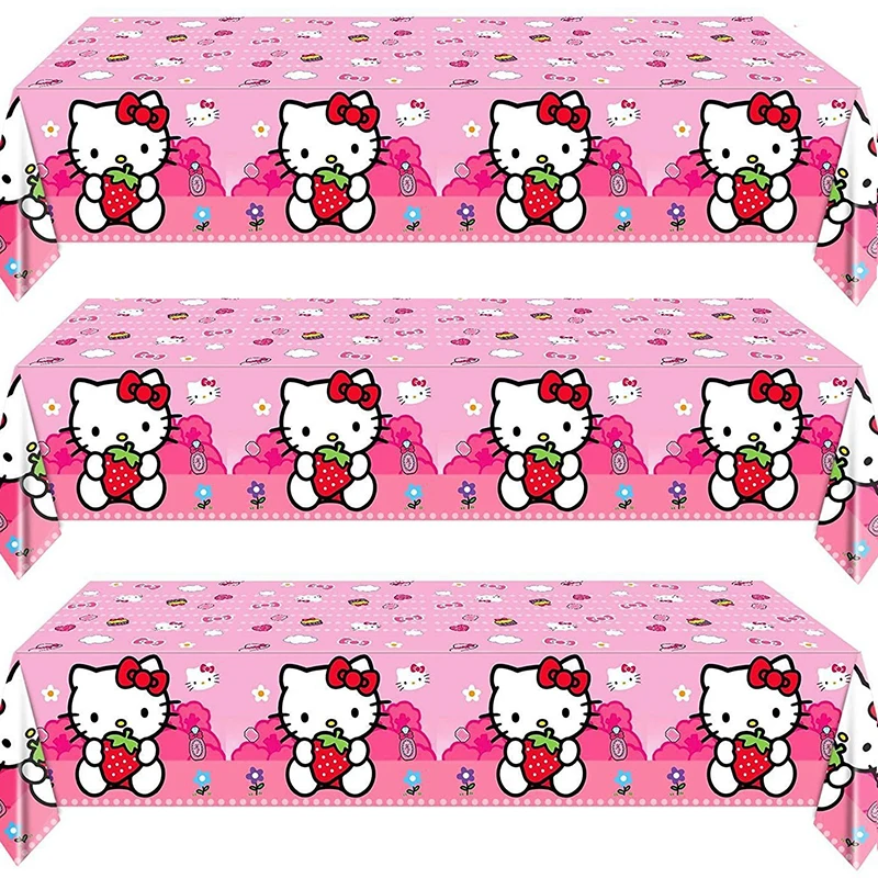 1Pcs PE Cute Kawaii Sanrio Hello Kitty Birthday Party Decoration Tablecloth Supplies Gifts