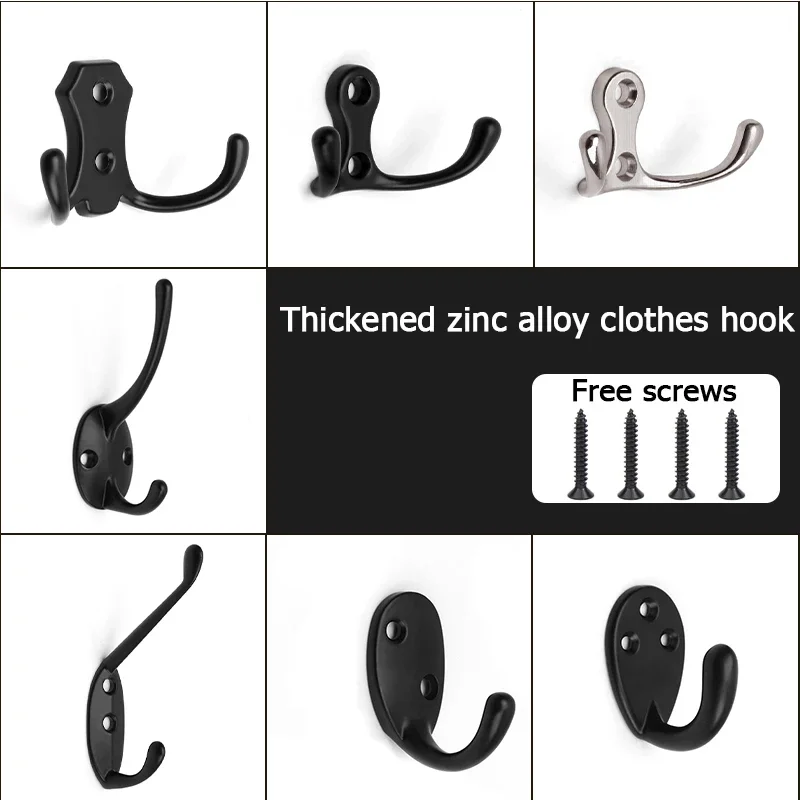 1PCS Zinc Alloy Retro Single and Double Hook Coat Hanger with Strong Load-bearing Wall Hook for Bathroom and Kitchen with screws