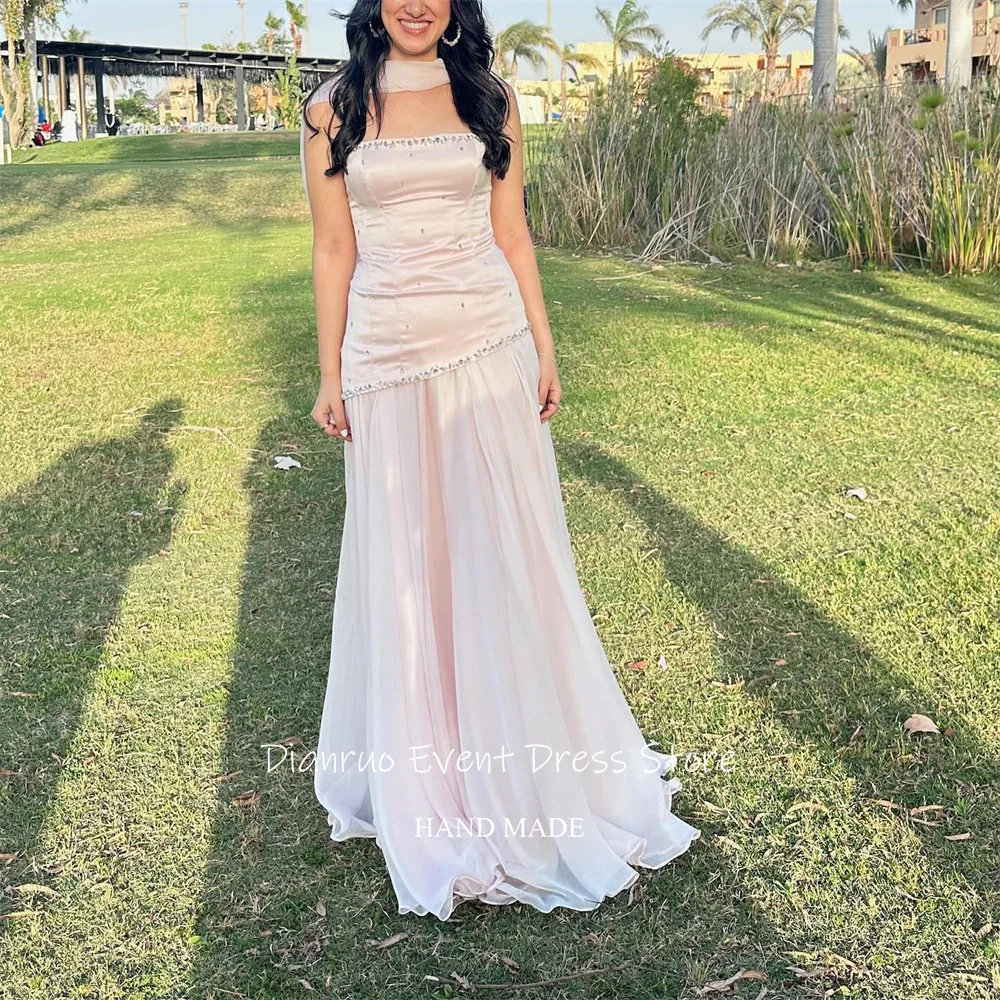 Dianruo A Line Вечернее платье с струящимися лентами, длинное плиссированное платье Robe De Soirée Femme, элегантное платье для выпускного вечера с кристаллами и рюшами по индивидуальному заказу